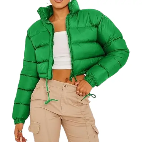 Women Cropped Zip Puffer Jacket